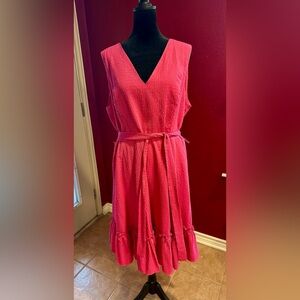 Tommy Hilfiger Pink Textured Sleeveless Belted Dress Size 14 Ruffle Hem
